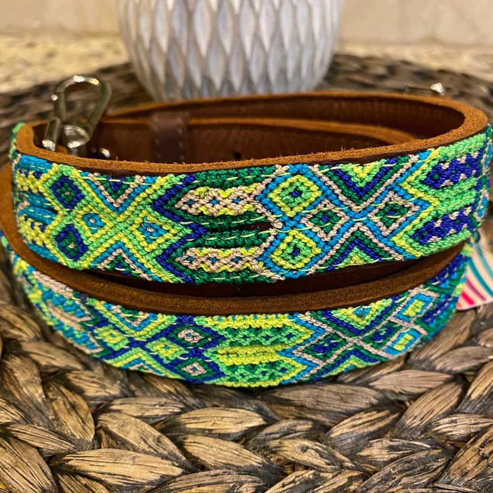 Consuela Green and Blue Belt with Geometric Patterns
